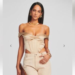 Retrofete Tan Off-Shoulder Bodysuit